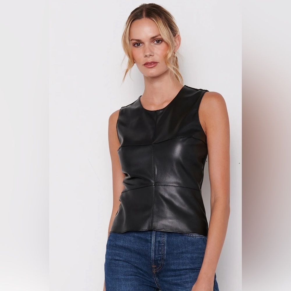 Bailey 44 Augustina Black Faux Leather Sleeveless Top Size M Medium